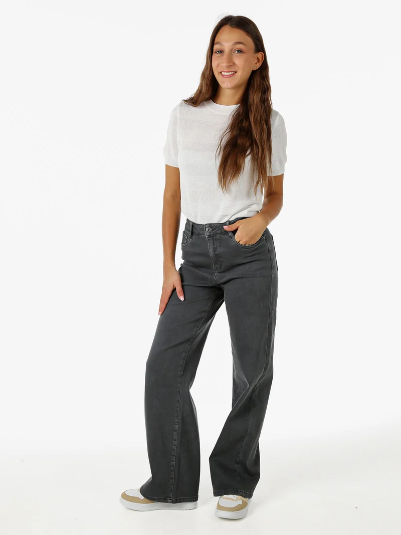 Jeans donna a vita alta con gamba larga - grigio