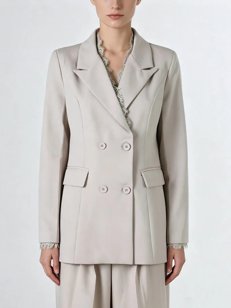 Blazer donna con chiusura a doppiopetto e dettagli in pizzo - beige