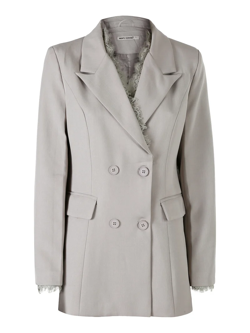 Blazer donna con chiusura a doppiopetto e dettagli in pizzo - beige