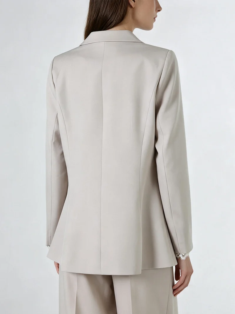 Blazer donna con chiusura a doppiopetto e dettagli in pizzo - beige