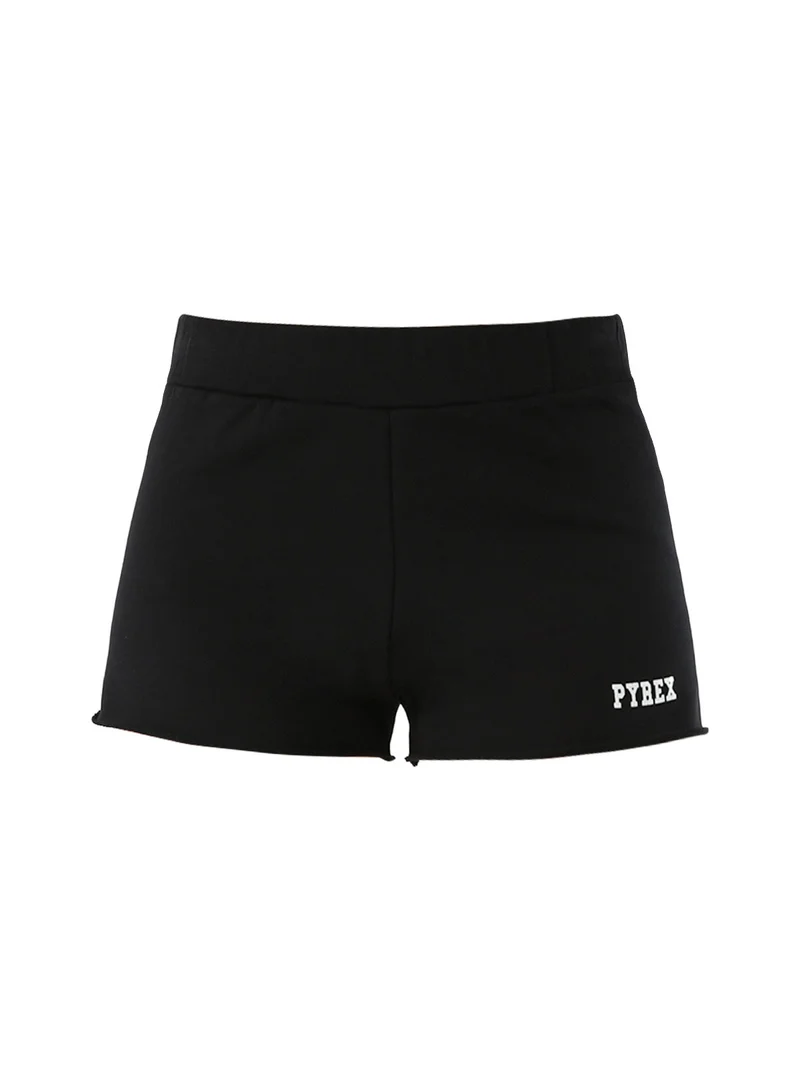 Shorts donna in cotone con logo - nero