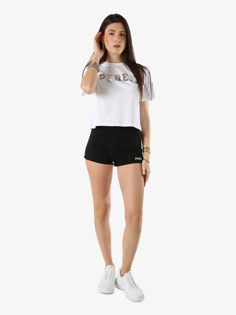 Shorts donna in cotone con logo - nero