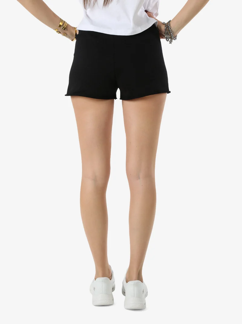 Shorts donna in cotone con logo - nero