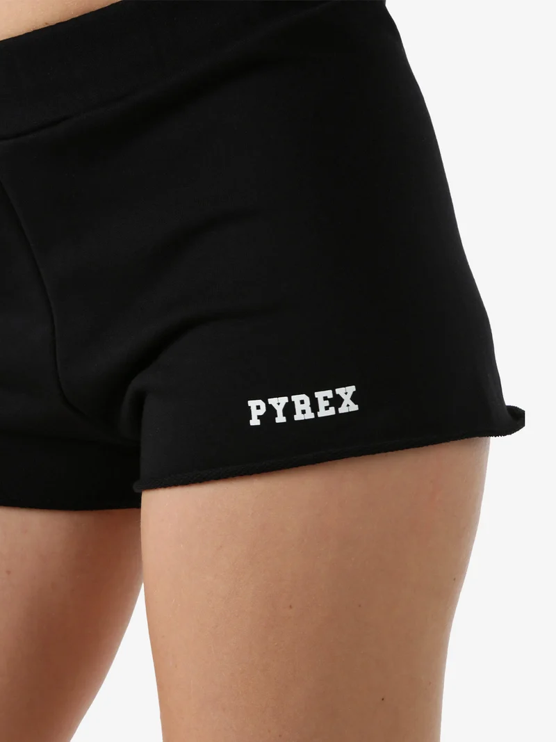 Shorts donna in cotone con logo - nero