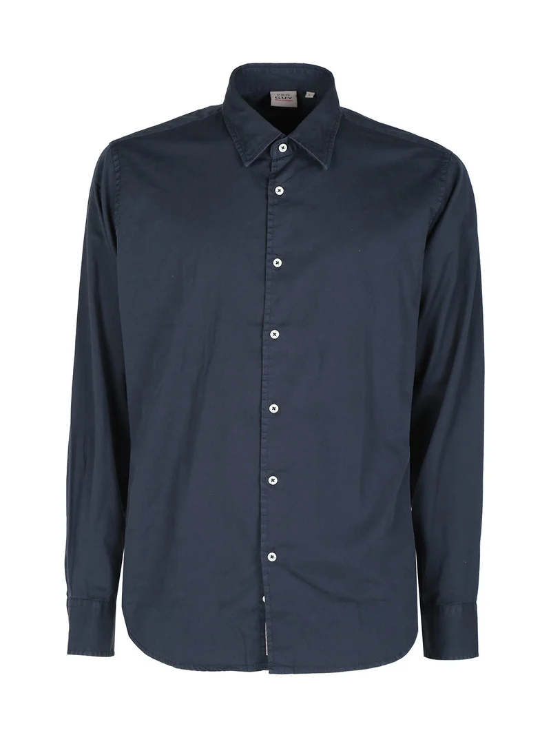 Camicia da uomo in cotone a maniche lunghe - blu scuro