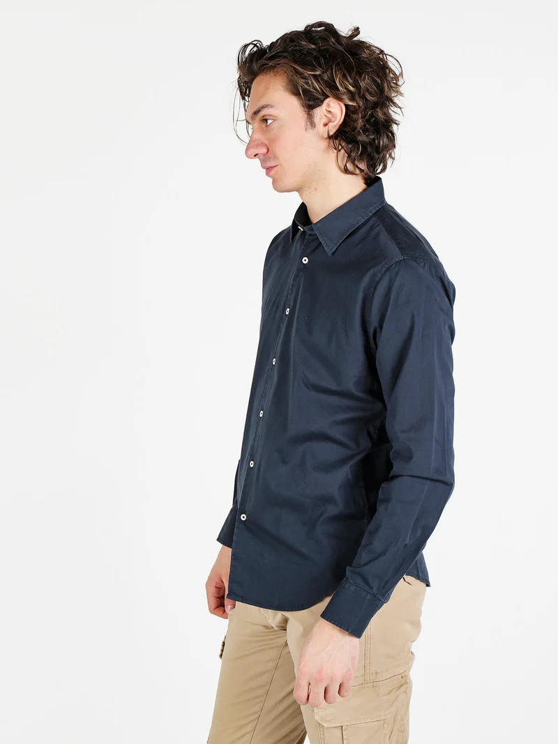 Camicia da uomo in cotone a maniche lunghe - blu scuro