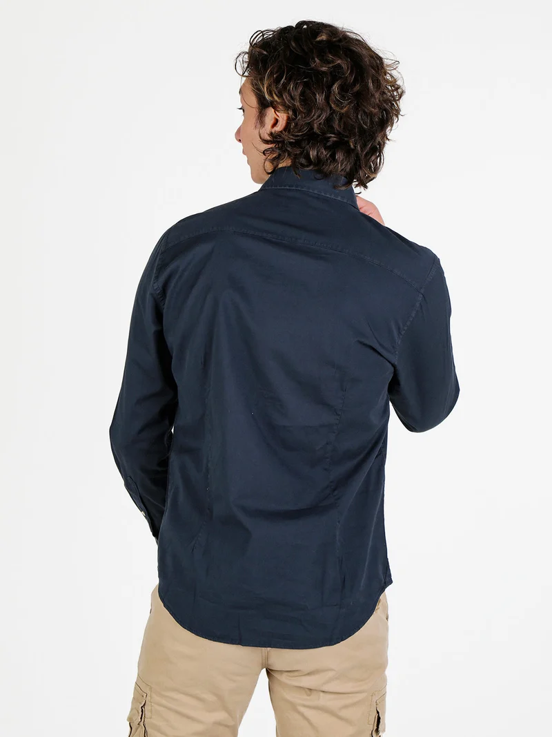 Camicia da uomo in cotone a maniche lunghe - blu scuro
