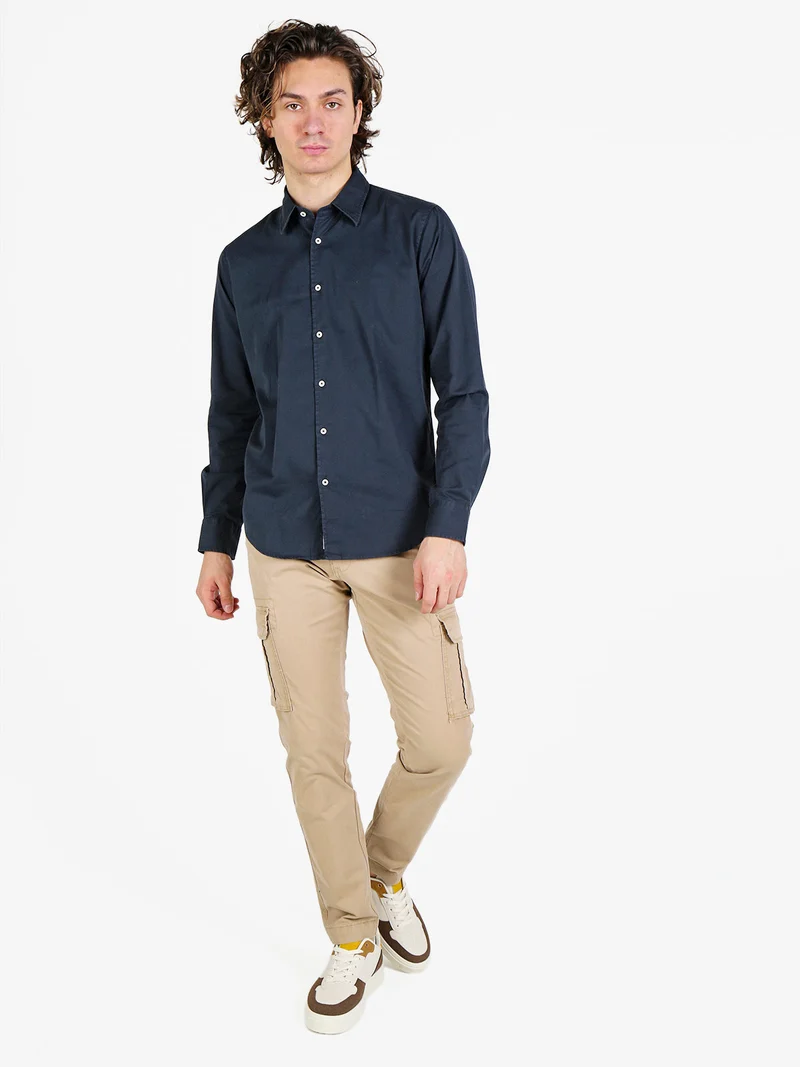 Camicia da uomo in cotone a maniche lunghe - blu scuro