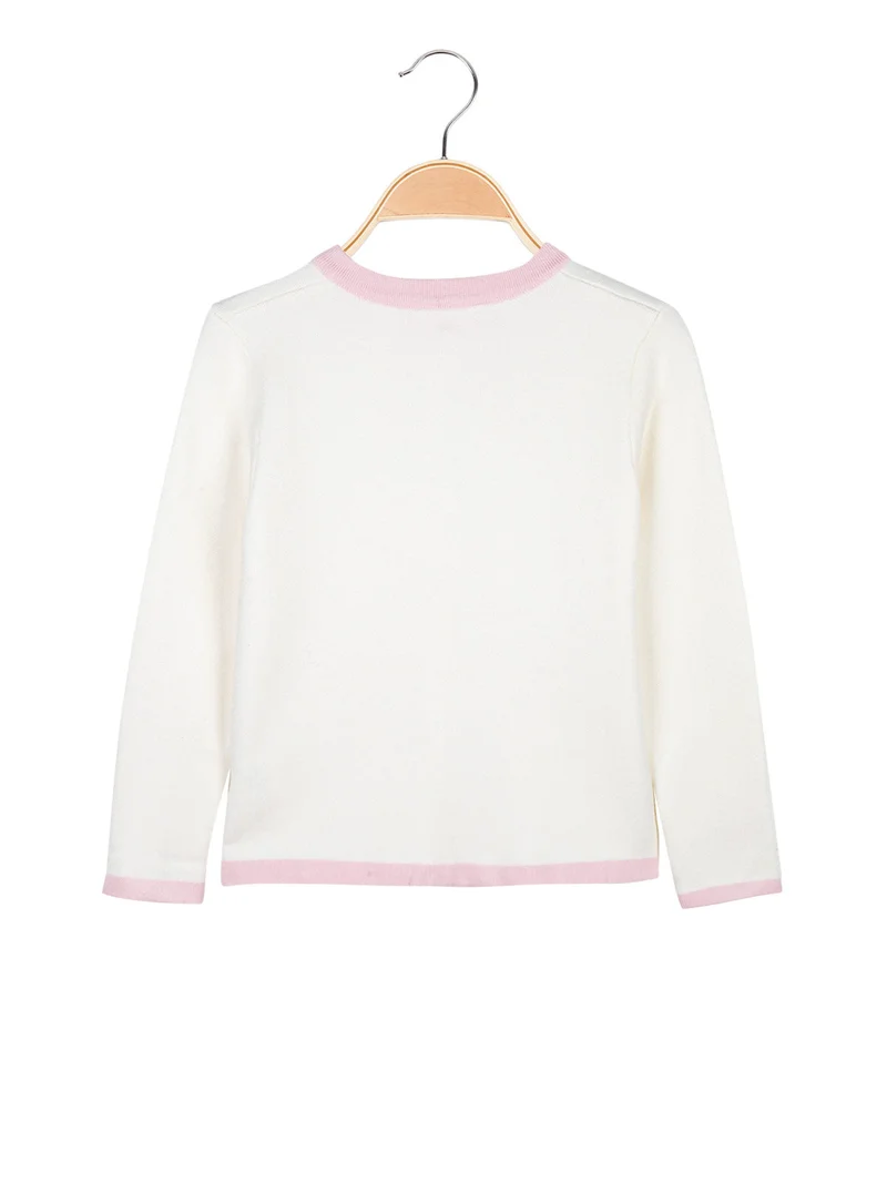 Cardigan da bambina in maglia con bottoni gioiello e taschini - panna
