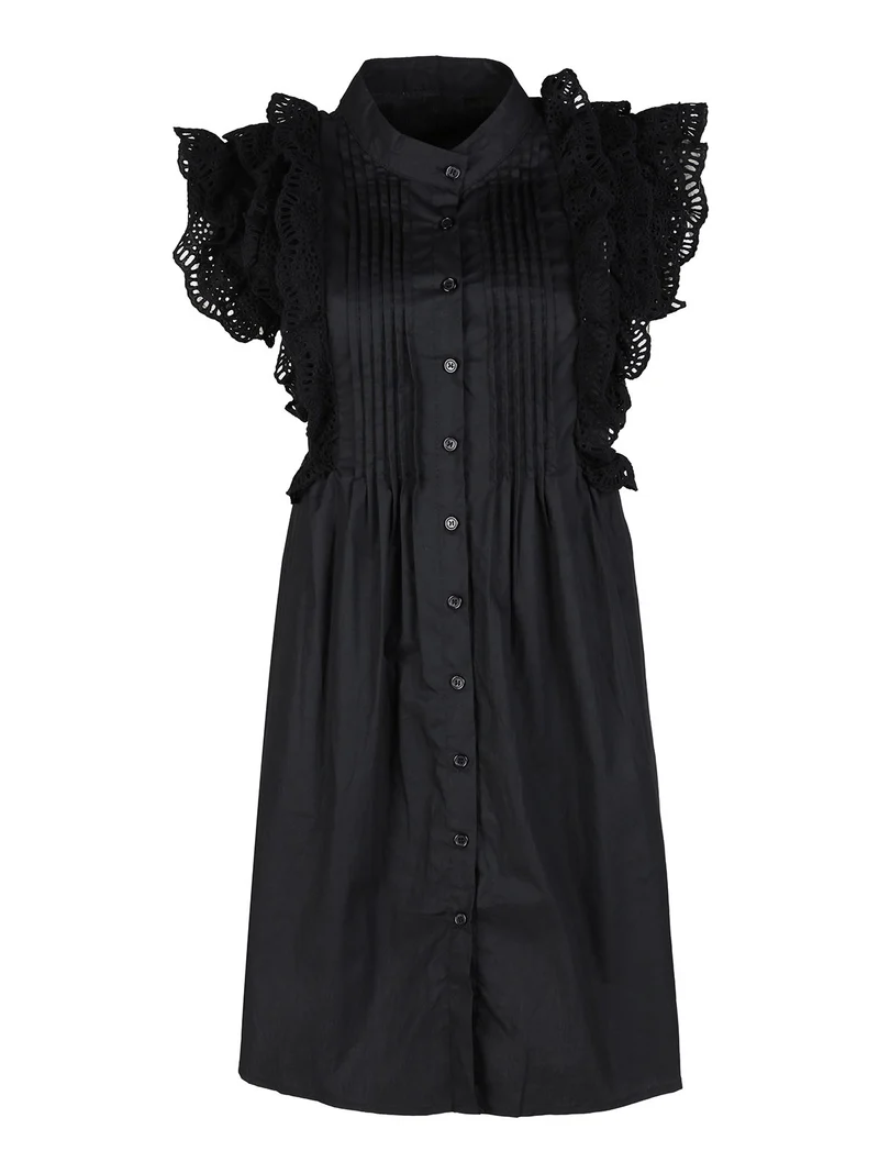 Vestito corto da donna a camicia con volant - nero