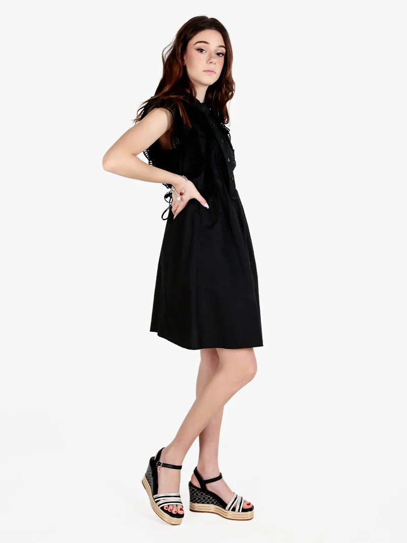 Vestito corto da donna a camicia con volant - nero