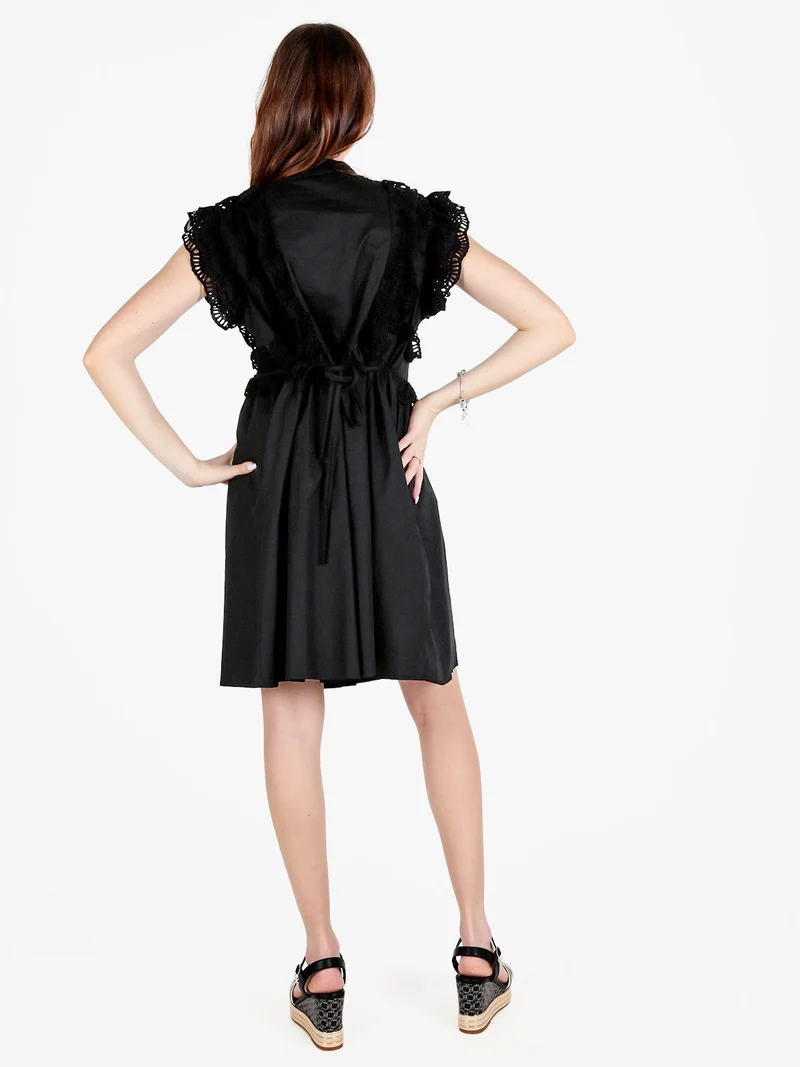 Vestito corto da donna a camicia con volant - nero