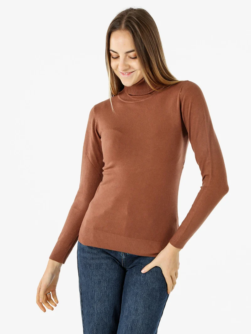 Maglia donna dolcevita - cuoio