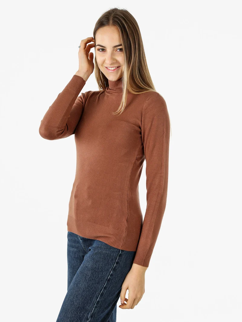 Maglia donna dolcevita - cuoio