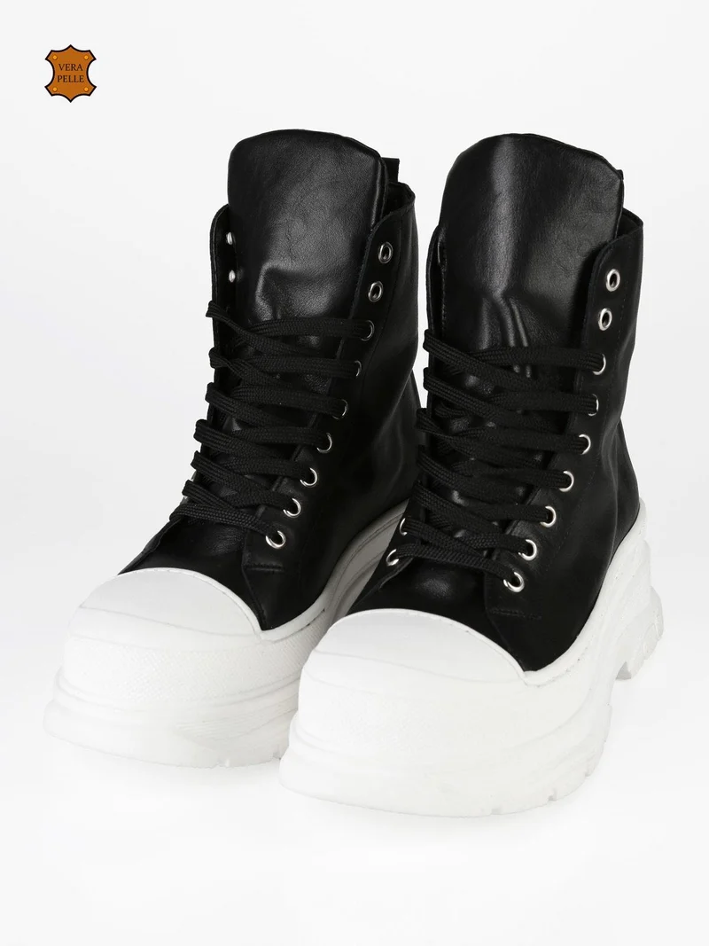 Genny Sneakers alte in pelle donna - nero
