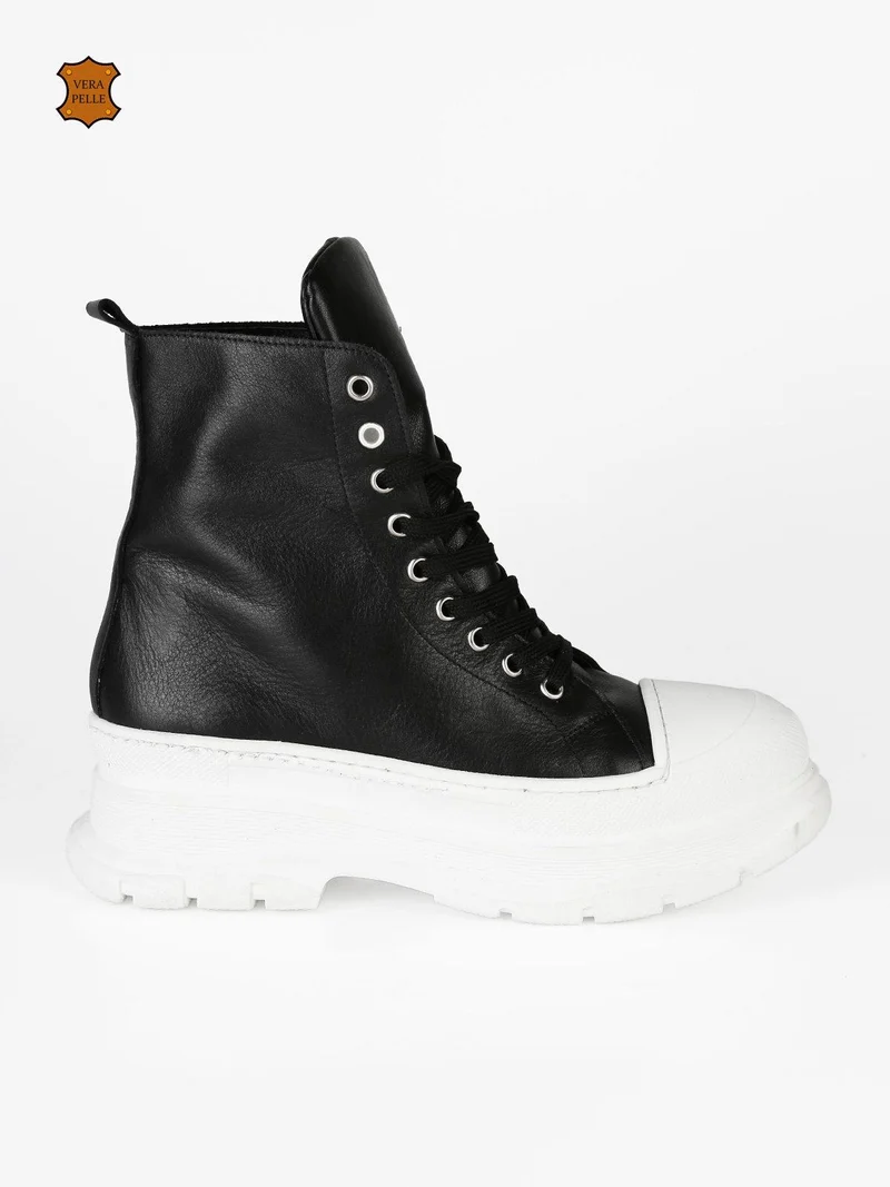 Genny Sneakers alte in pelle donna - nero