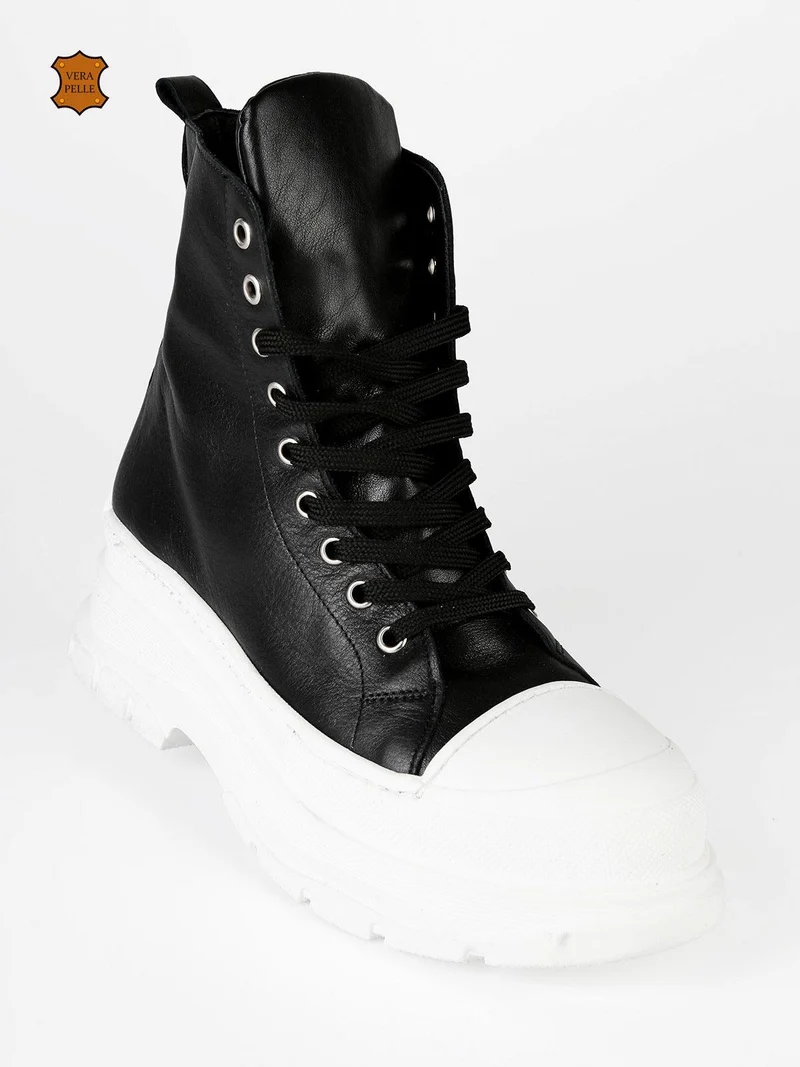 Genny Sneakers alte in pelle donna - nero