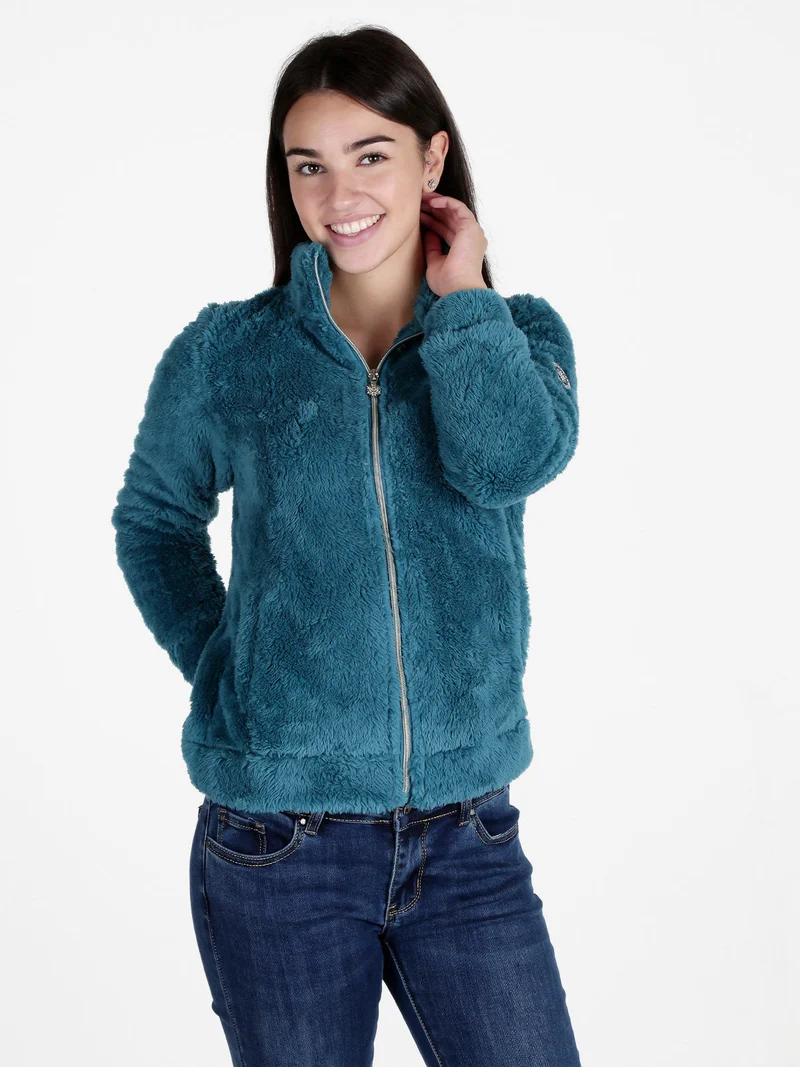 Giacca donna in ecopelliccia con zip - ottanio