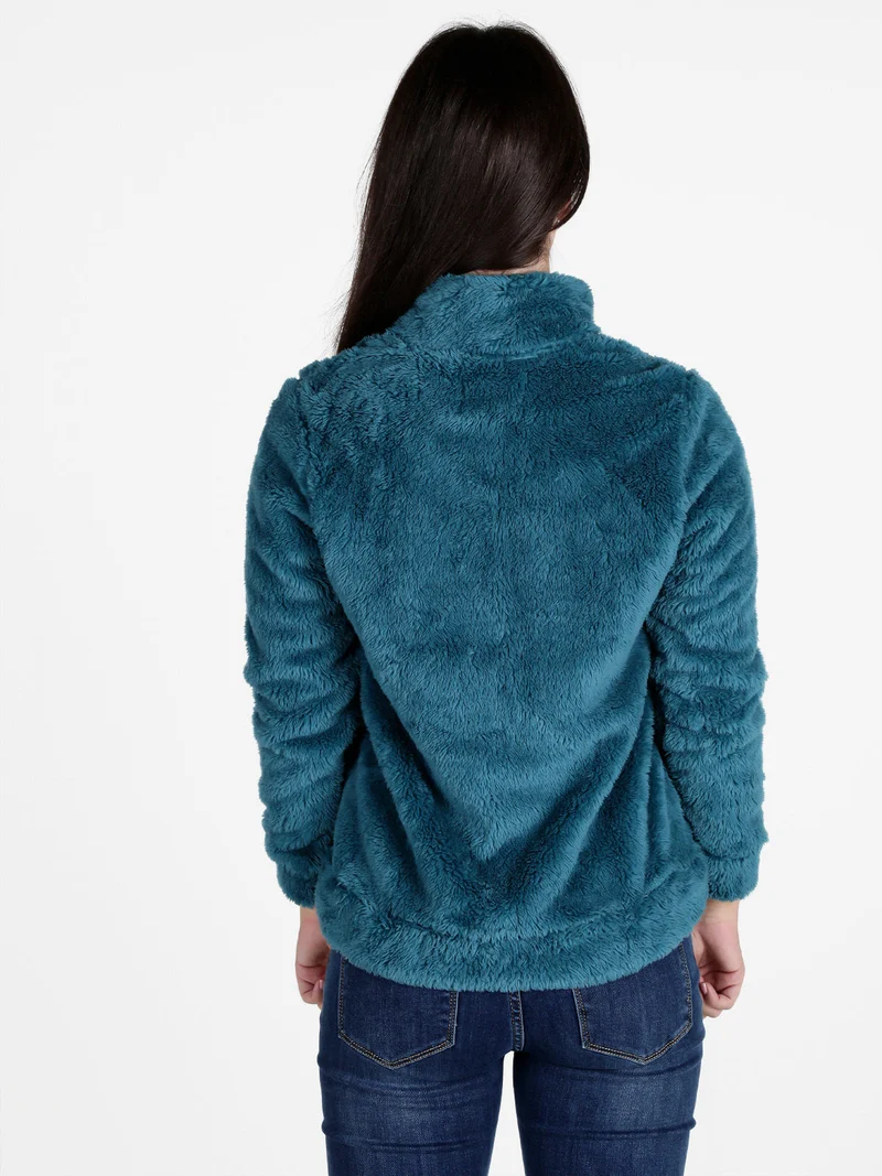 Giacca donna in ecopelliccia con zip - ottanio