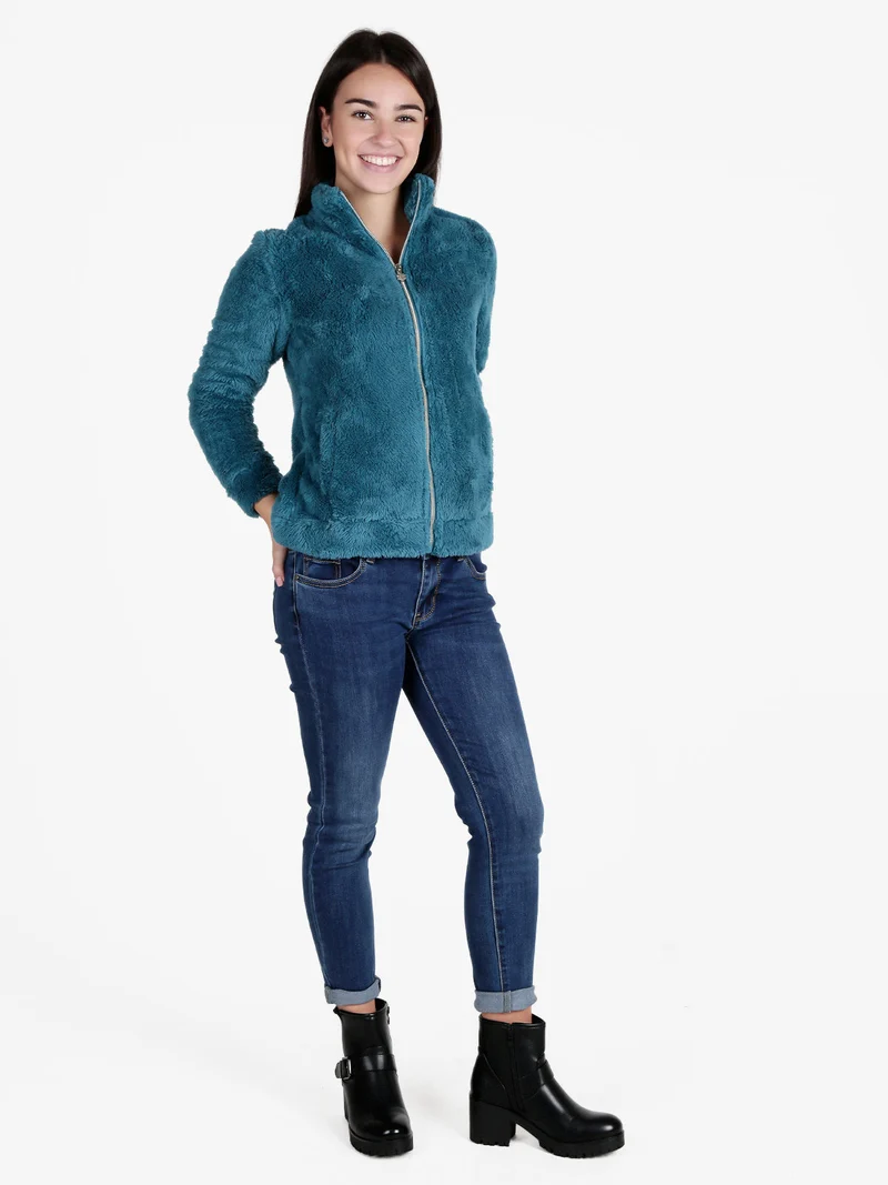 Giacca donna in ecopelliccia con zip - ottanio
