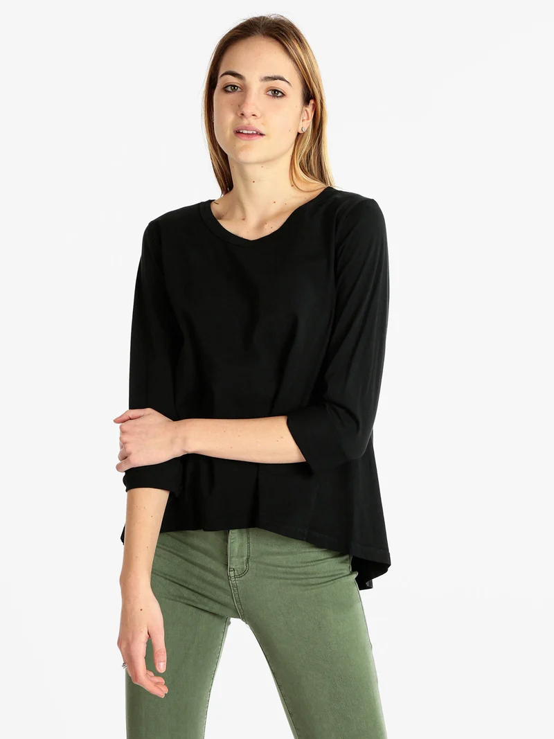 T-shirt manica lunga donna in cotone - nero