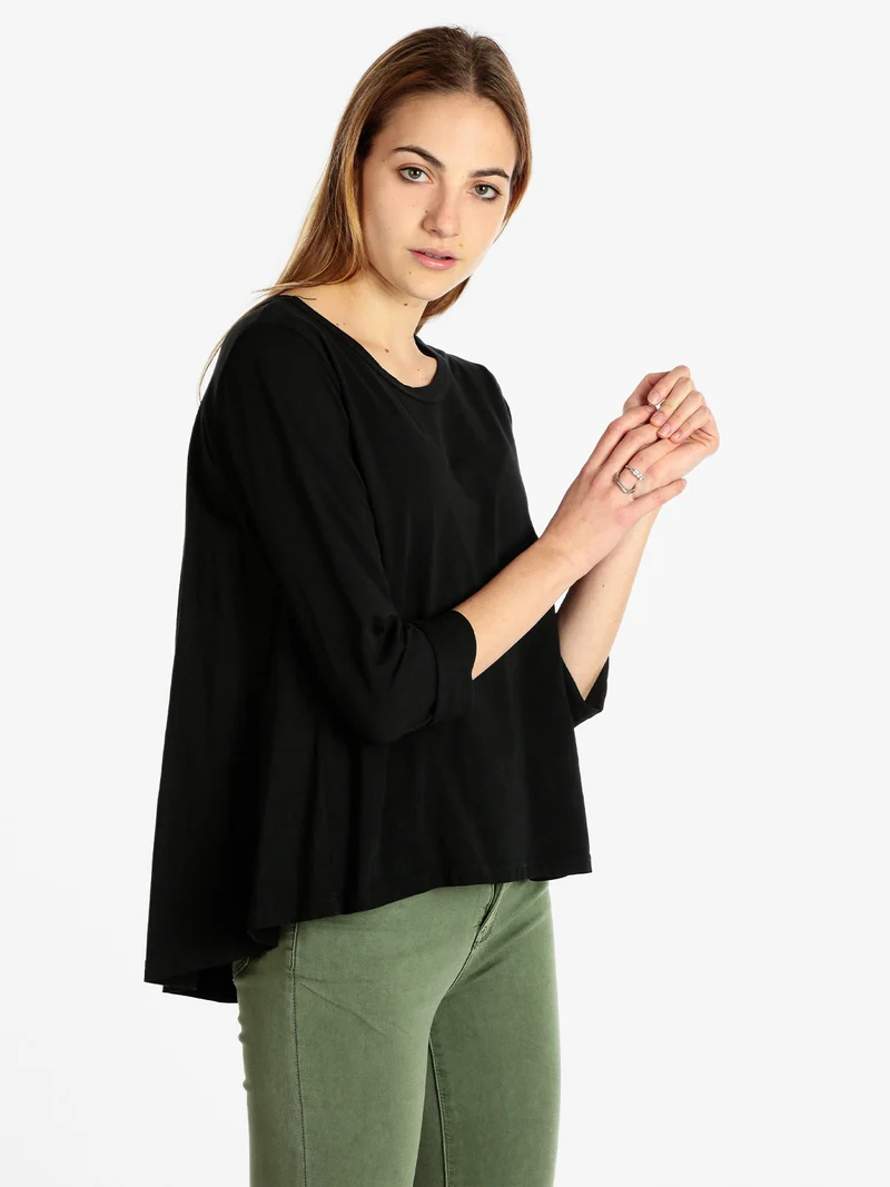 T-shirt manica lunga donna in cotone - nero
