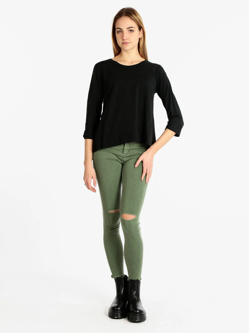 T-shirt manica lunga donna in cotone - nero