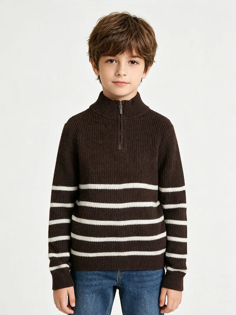 Maglione da bambino mezza zip - moro