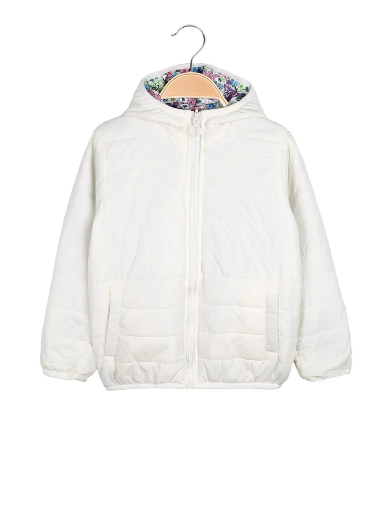 Giubbino 100 grammi da bambina reversibile con cappuccio e zip - bianco