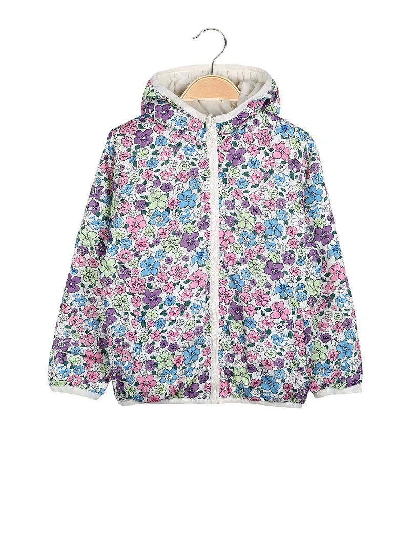 Giubbino 100 grammi da bambina reversibile con cappuccio e zip - bianco