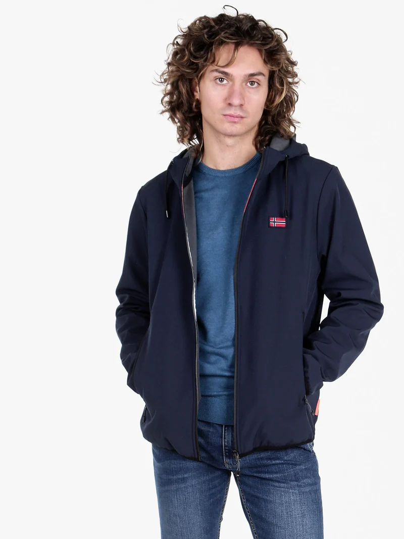 Giacca impermeabile da uomo con cappuccio e interno in pile - blu scuro