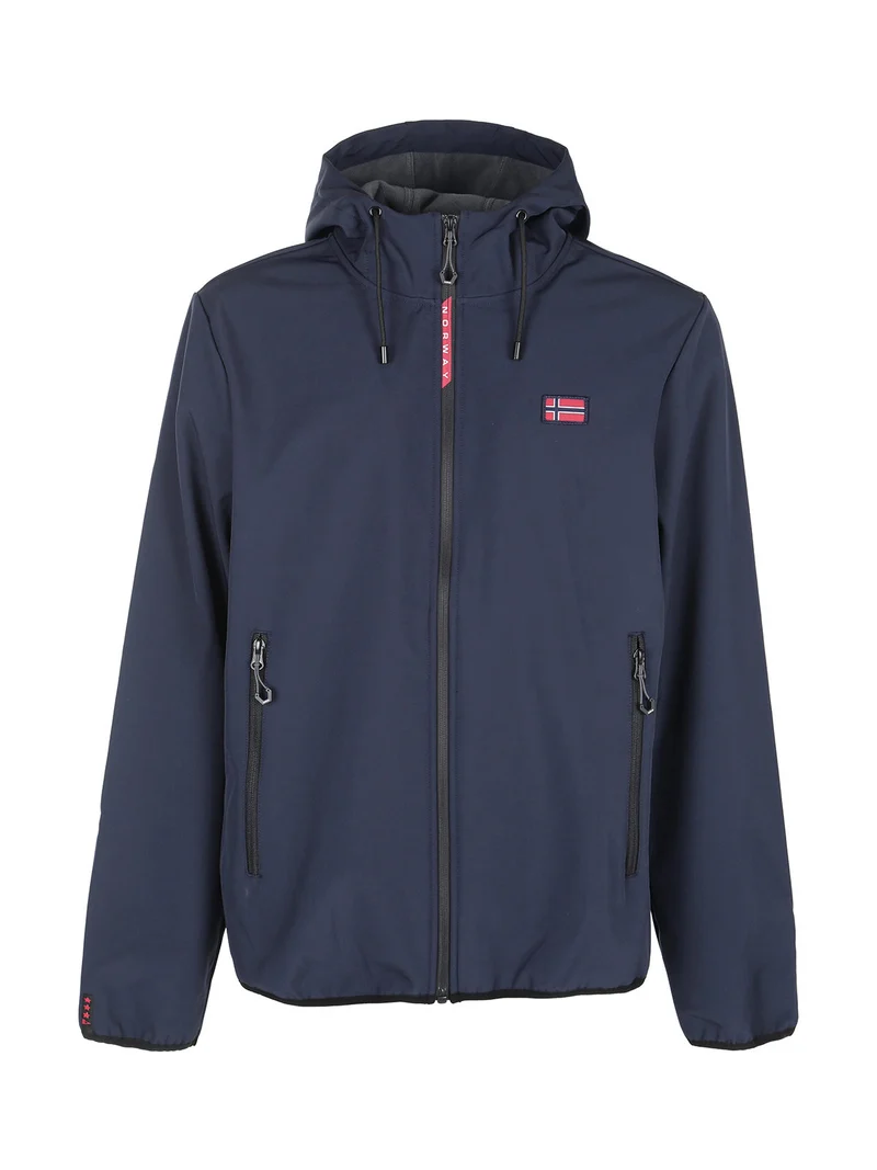 Giacca impermeabile da uomo con cappuccio e interno in pile - blu scuro