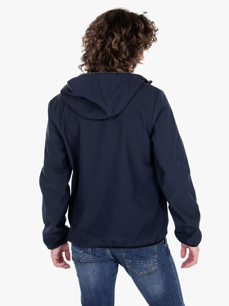 Giacca impermeabile da uomo con cappuccio e interno in pile - blu scuro