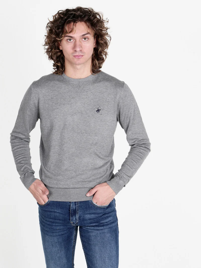 Pullover girocollo da uomo in maglia - grigio