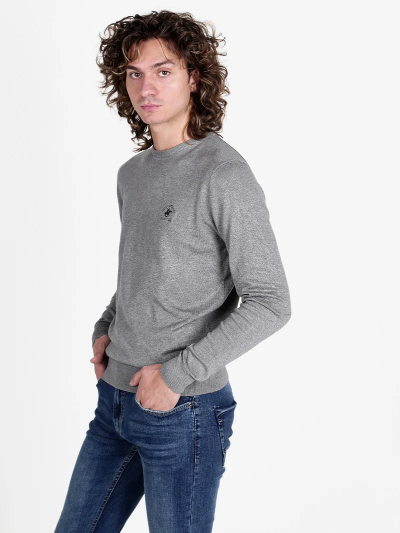 Pullover girocollo da uomo in maglia - grigio