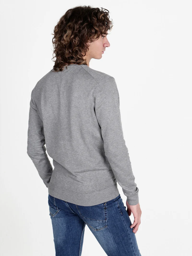 Pullover girocollo da uomo in maglia - grigio