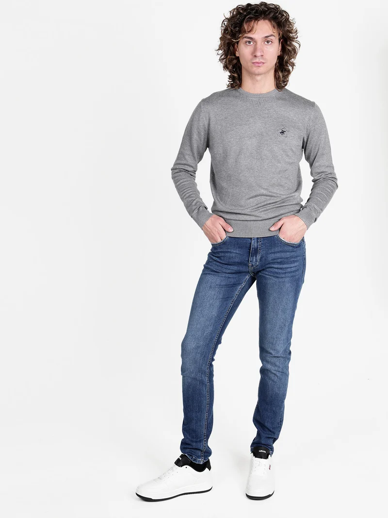 Pullover girocollo da uomo in maglia - grigio
