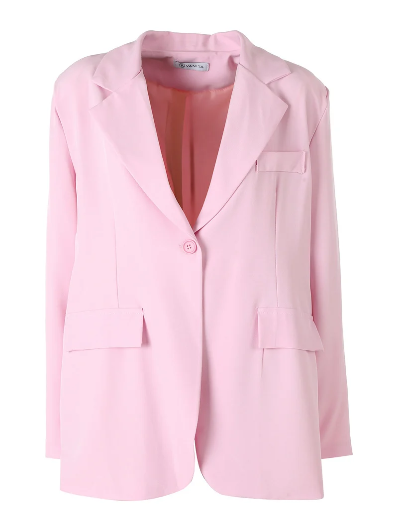 Blazer donna oversize con bottone - rosa