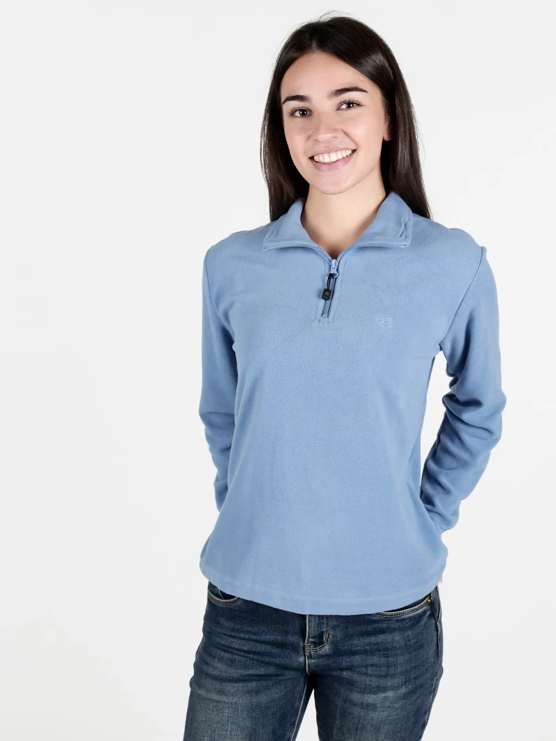 Felpa donna in pile a mezza zip - azzurro