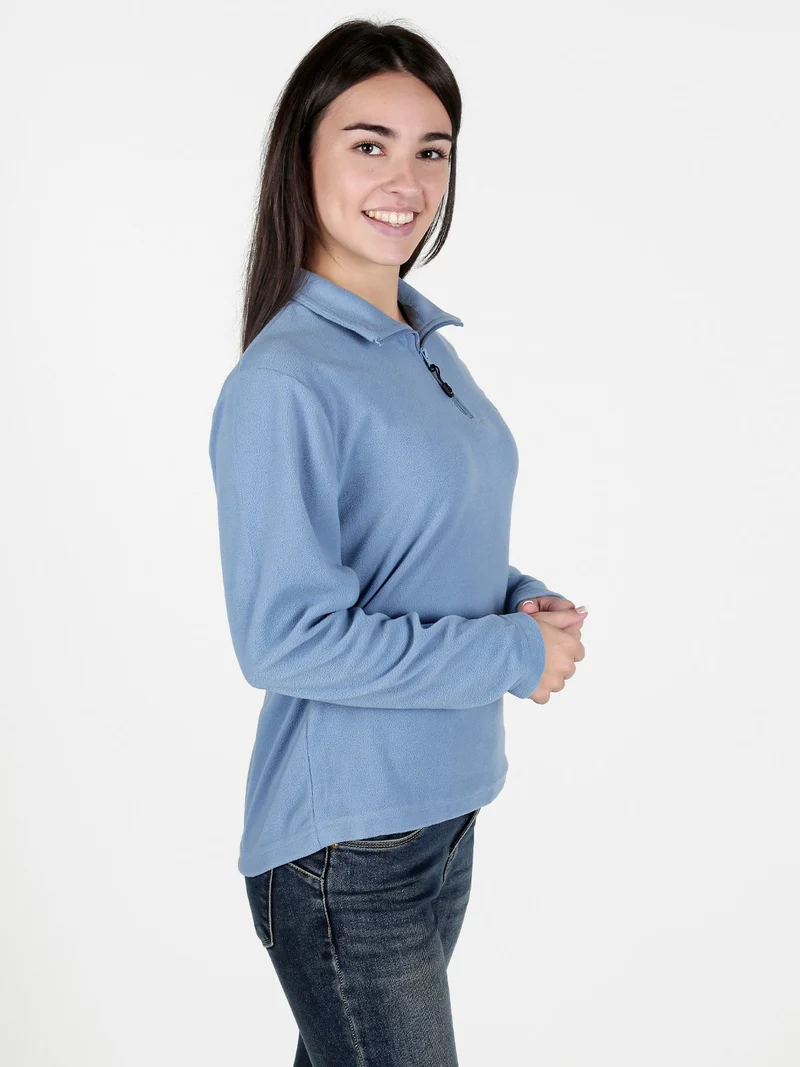 Felpa donna in pile a mezza zip - azzurro