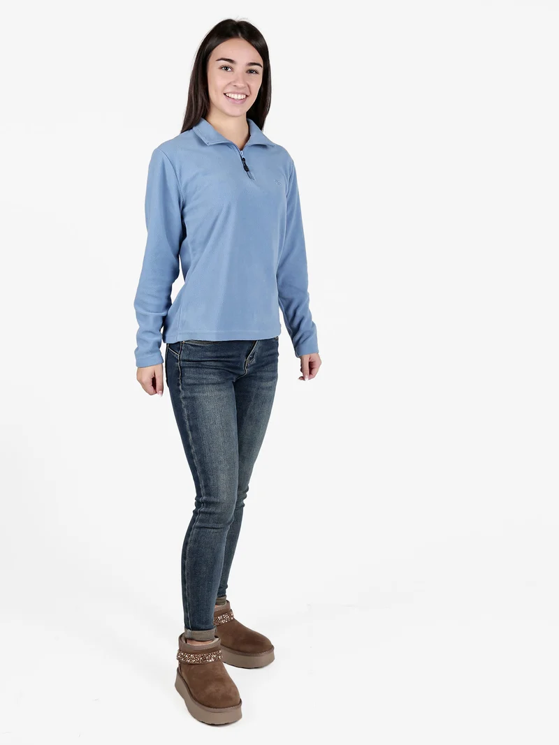 Felpa donna in pile a mezza zip - azzurro