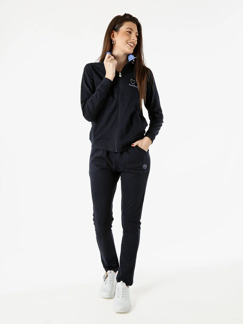 Completo tuta 2 pezzi full zip in cotone - blu scuro