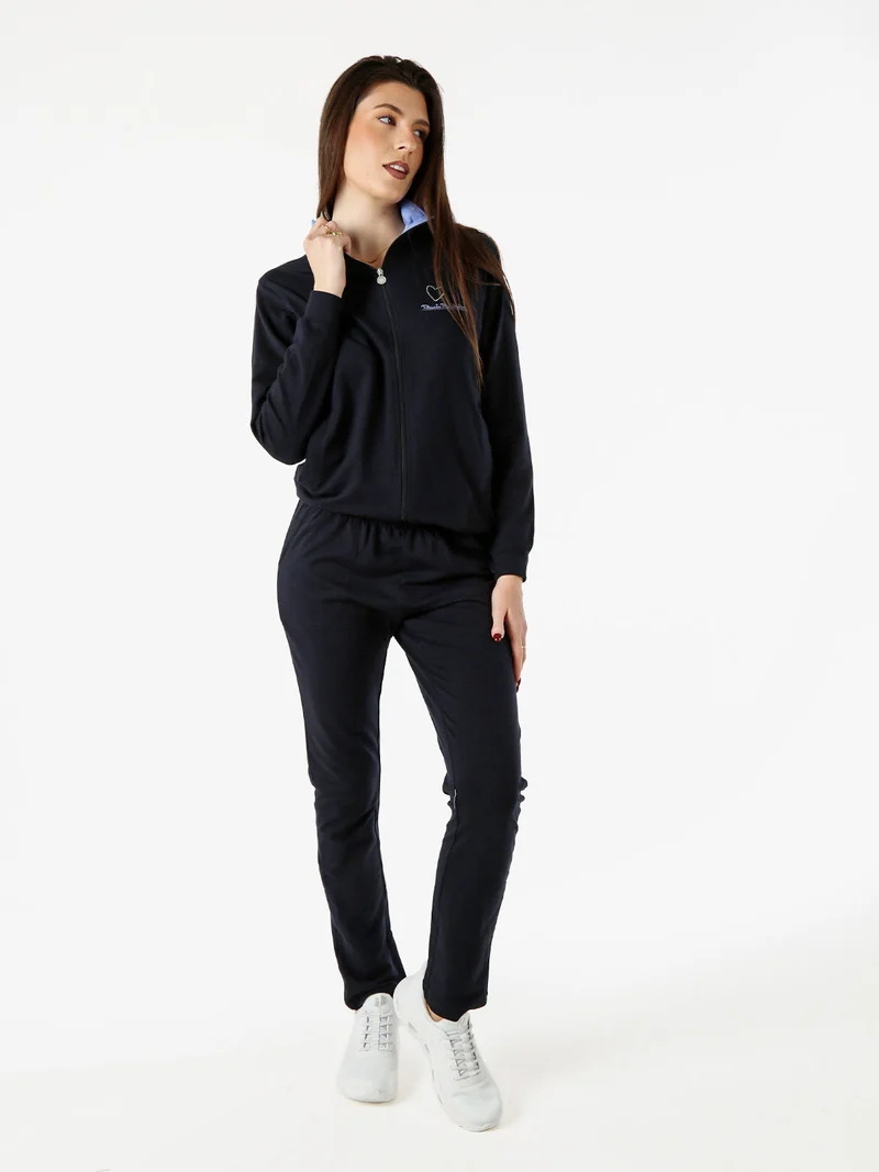 Completo tuta 2 pezzi full zip in cotone - blu scuro