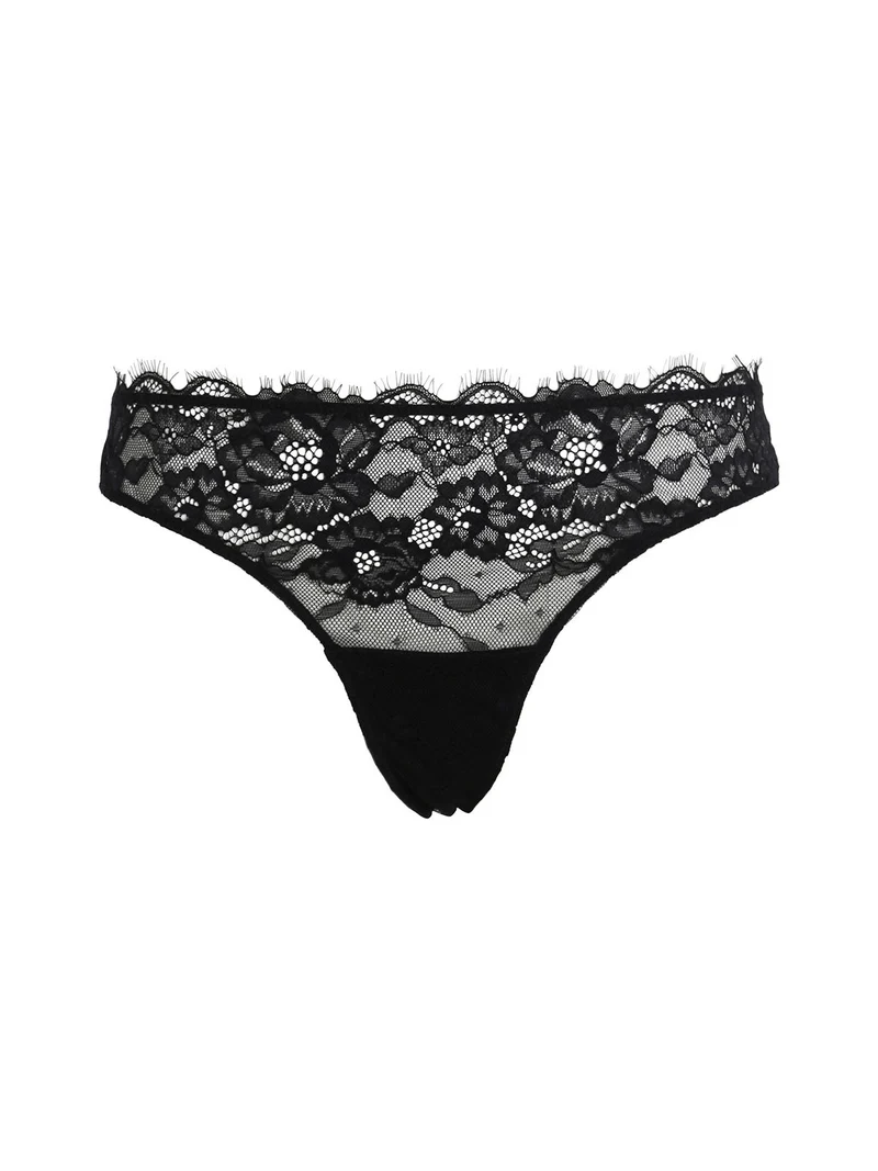 Party coordinato intimo donna in pizzo con top a maniche lunghe + brasiliana - nero