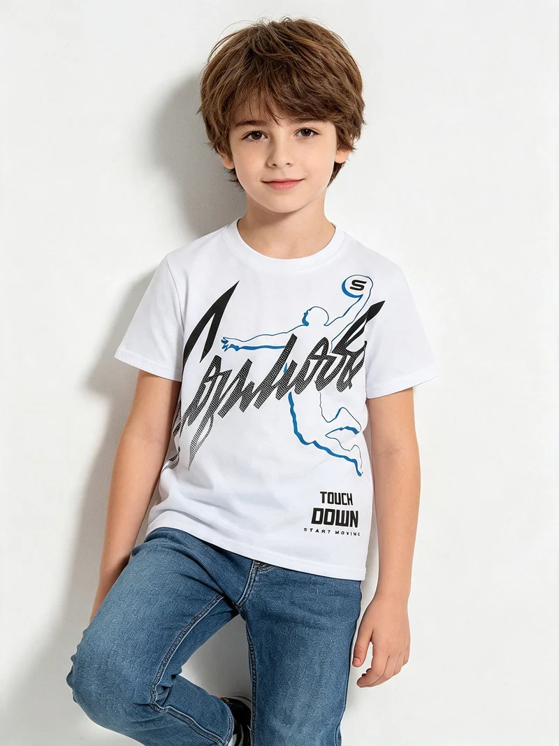 T-shirt da bambino in cotone con stampa - bianco