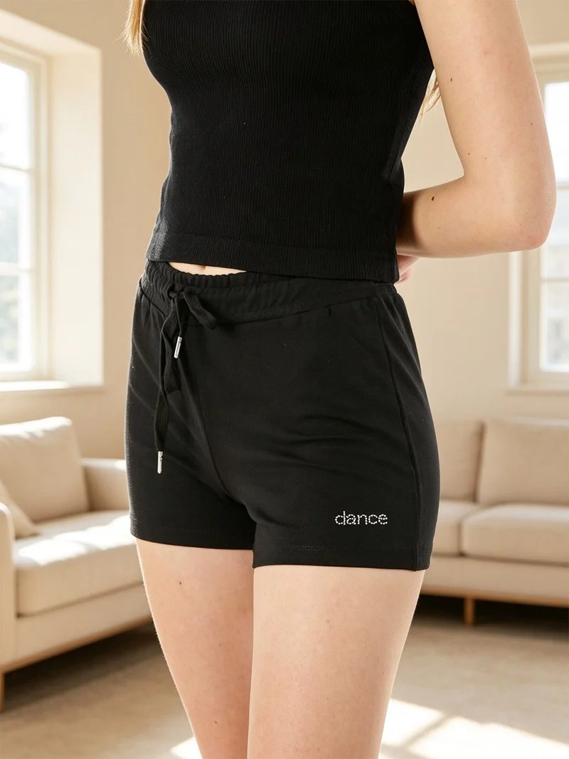 Shorts donna in cotone con coulisse - nero