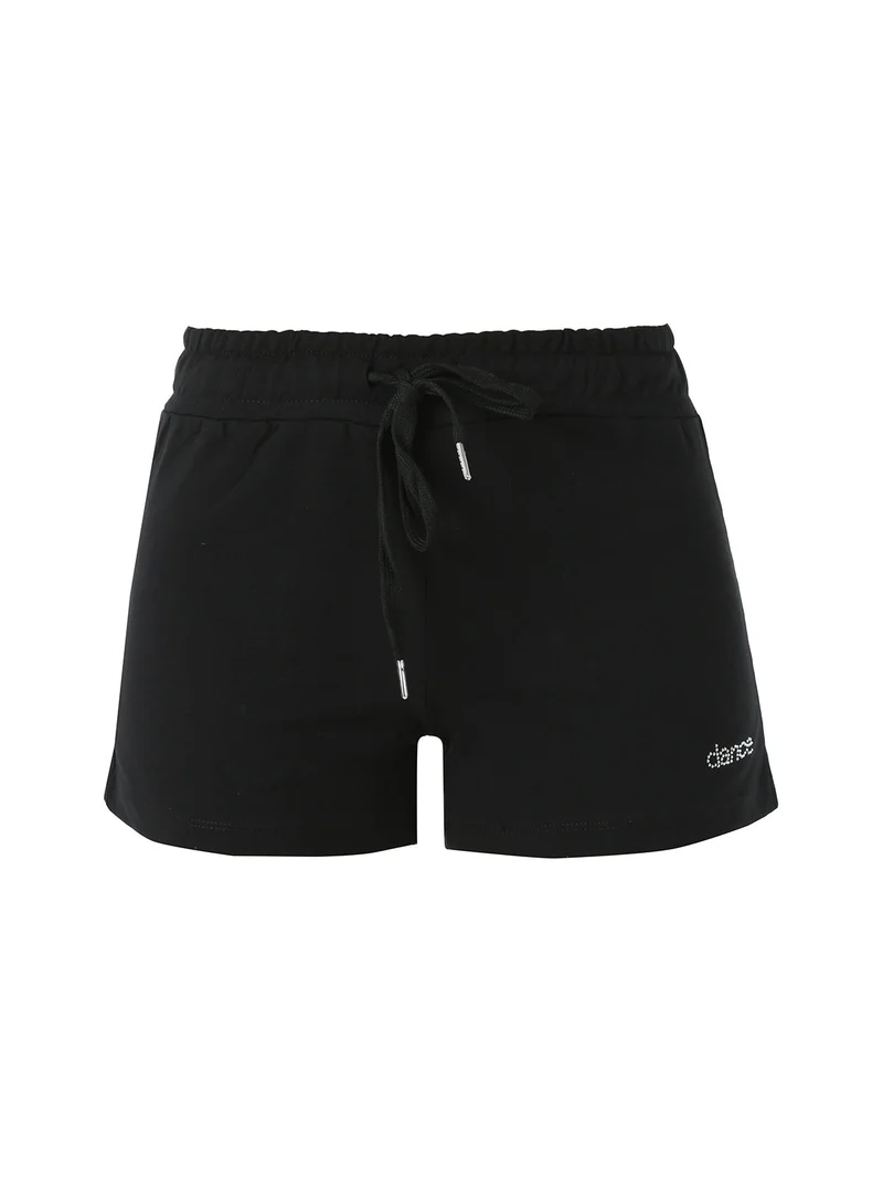 Shorts donna in cotone con coulisse - nero