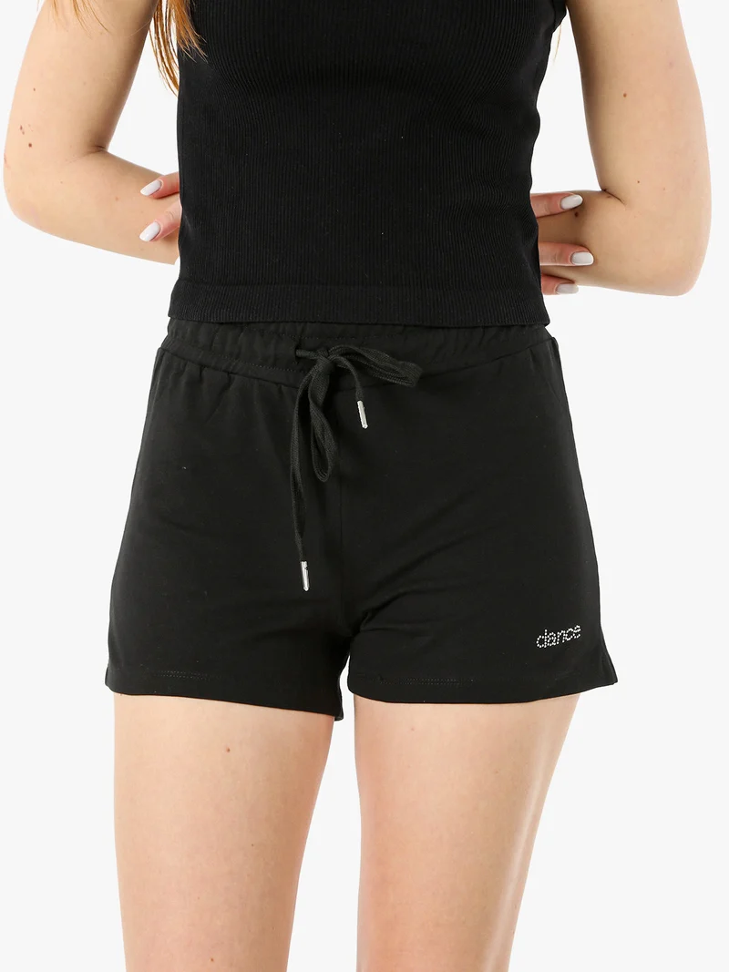 Shorts donna in cotone con coulisse - nero