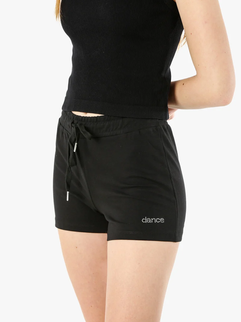 Shorts donna in cotone con coulisse - nero