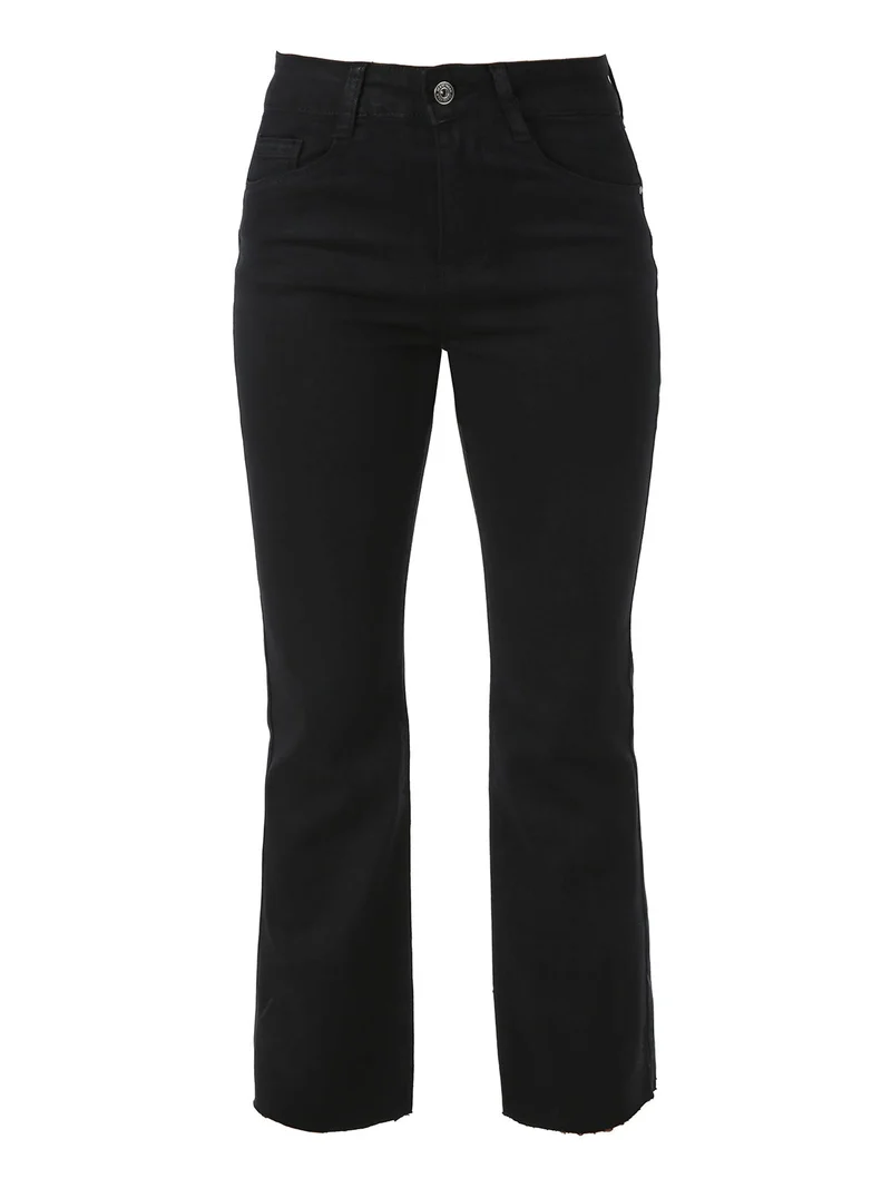 Jeans donna cropped con finale taglio laser - nero